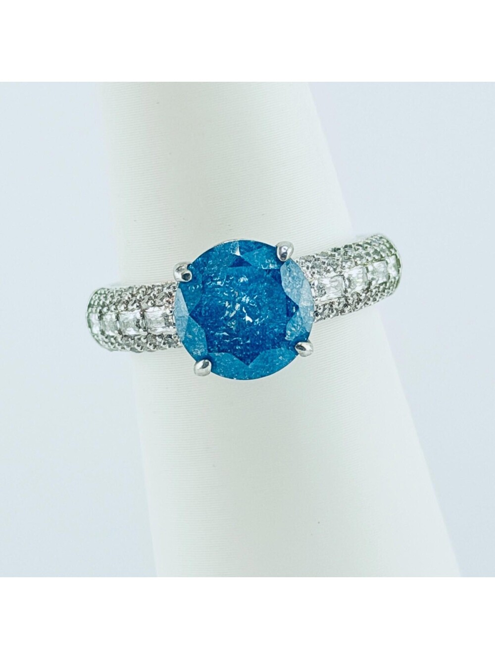 Bomb Party Ring Sz 8 "The Serafina Ring" London Blue Ice Crystal Rhodium RBP7183
